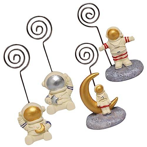 CLISPEED 1 Satz 4 Stück Astronauten-Ornamente bürodeko büro dekoration Dekorationsartikel Namenskarte geburstagsdeko Halter Fotoclip für zu Hause Desktop schmücken Fotoclips Harz Weiß von CLISPEED