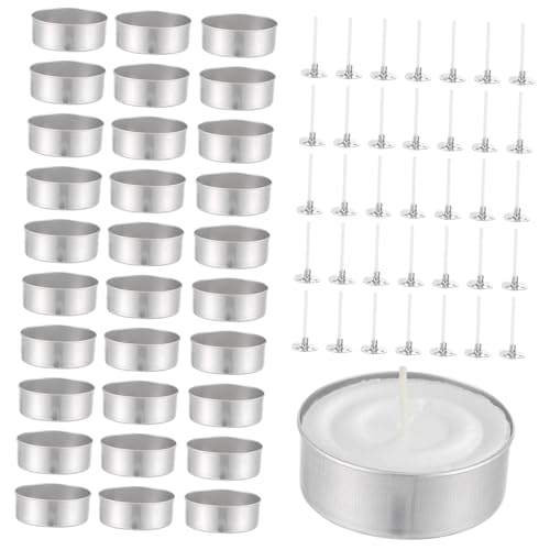 CLISPEED 1 Satz Aluminiumbox + Kerzendocht Kerzenbehälter Dochte Teelichtbecher Teelichthalter Teelichtdosen Tassen Kerzen Teelight Große Kerzengläser Container Klein Silber Reine Baumwolle von CLISPEED