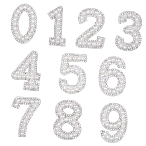 CLISPEED 1 Satz Digitale Diamantaufkleber Perlen Nummernaufnäher für Jacken Ziffer nähen Anzahl Strass-Patches Name Stickerei-Applikationspatch Zahlen Aufkleber NUTH NUMMER PATTE Vlies Weiß von CLISPEED
