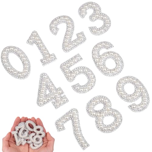 CLISPEED 1 Set Perlen Zahlen Bügelbilder Weiß Strass Applikationen DIY Kleidung Abzeichen für Taschen Hüte Schuhe Zahlen 0-9 von CLISPEED