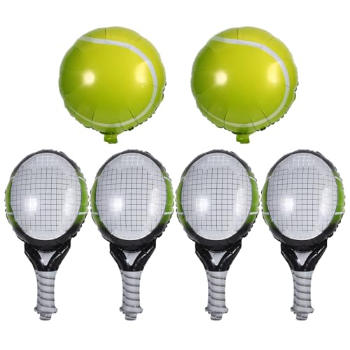 CLISPEED 1 Set Tennisball- und Schläger-Luftballons, Aluminiumfolie Sport-Party-Dekorationen, Tennis-Motto-Geburtstagsfeierbedarf, Packung mit 6 von CLISPEED