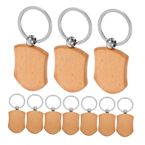 CLISPEED 10 Stück Teiliges Holz Schlüsselanhänger Blanko für DIY Bastelarbeiten Unbehandelte Holzrohlinge mit Schild Form Leicht Robust zum Gravieren und Personalisieren für Schlüssel von CLISPEED