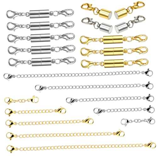 CLISPEED 10 Stück Teiliges Kettenverlängerungen und Magnetische Karabinerverschlüsse in Silber und Gold Leicht und Vielseitig für DIY Schmuckherstellung Passend für Halsketten und von CLISPEED