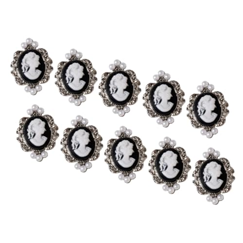 CLISPEED 10 Stück Teiliges Nail Decals Barock Vintage Damenkopf Nagelsticker mit Perlen Metall Silber DIY Nail Charms für und Party Modische Nageldekoration für Besondere Anlässe von CLISPEED