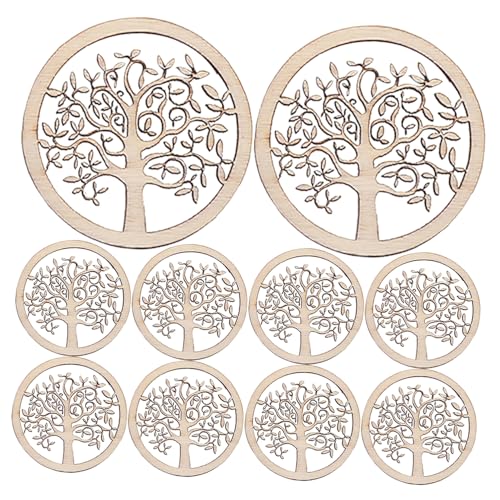 CLISPEED 10 Stück Teiliges Runde Holzscheiben mit Lebensbaum motiv Naturbelassene Holzstücke zum Basteln und Bemalen Glatte Oberfläche für DIY Holzornamente Scrapbooking und Kreative von CLISPEED