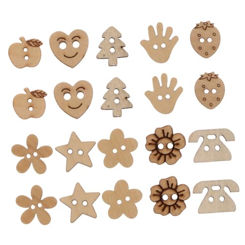 CLISPEED 100 Stück Holzknöpfe zum Basteln Runde Naturfarbene DIY zubehör Cartoonartige Designs Langlebige Geruchsfreie Holzverzierungen für Kleidung Babysachen Scrapbooking und Handarbeit von CLISPEED