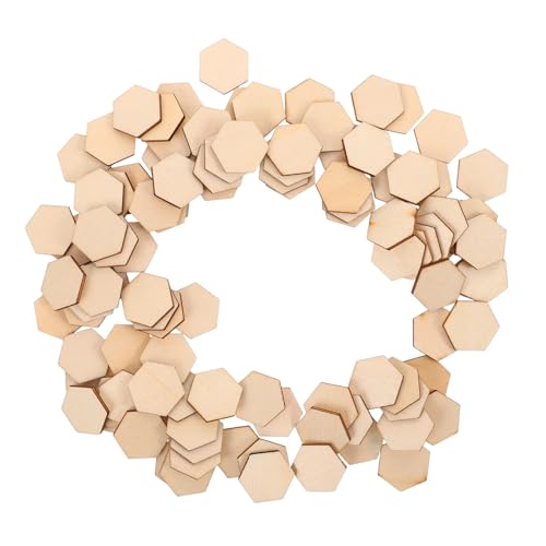 CLISPEED 100 Stück Unbehandelte, Leere Holzstücke, Natürliche Sechseckige Holzscheiben, Ausschnitte Für Heimwerker, Basteln, Malen, Brennen, Gravieren, Untersetzer, Beige von CLISPEED