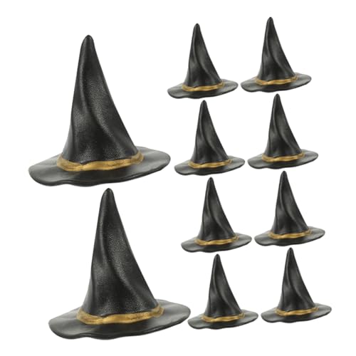 CLISPEED 12 Stück Mini-hexenhut Gerafft Hexenhüte Zum Basteln Wirbelt Halloween-hut-handwerk Kleine Hexenhüte Puppenhüte Kleiner Schwarzer Hexenhut Kleine Hüte Für Puppen Neon Black Plastik von CLISPEED