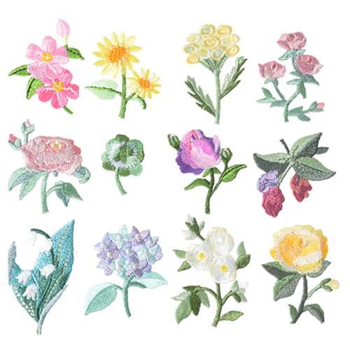 CLISPEED 12 Stück Teiliges Blumen Stickerei Patches für Kleidung Aufnäher zum Aufbügeln oder Annähen Vielseitige DIY Garment Accessories für Gestaltung von CLISPEED
