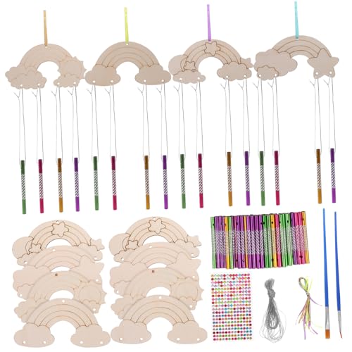 CLISPEED 1Satz Holz Windspiel DIY Set für Unbemalte Hängedekorationen mit Seidenband Silberfaden und Stiften für Geburtstagsfeiern und Bastelprojekte von CLISPEED