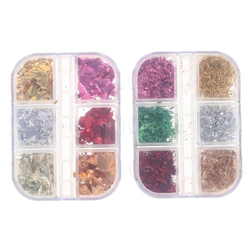 CLISPEED 2 Boxen Metallic Nagelfolie Holographische Bunte Aluminiumfolie Nagelglitzer Flakes Silber Farbige Nageldekoration DIY Nailart Zubehör für Frauen und Mädchen von CLISPEED