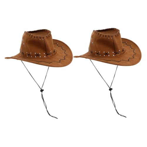 CLISPEED 2 Stück Cowboyhut PU Westernhut mit Breiter Krempe und Verstellbarem Kinnriemen für Jungen Mädchen Sonnenschutz UV Schutz für Outdoor Party Cosplay von CLISPEED