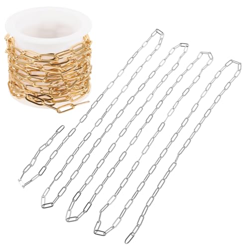CLISPEED 2 Stück Edelstahl Paperclip Ketten Gold Stahlfarben Schmuckkette für DIY Armband Halskette Basteln Modeschmuck Zubehör CLISPEED 2 Stück Edelstahl Paperclip Ketten Gold Stahlfarben Schmuckkette für DIY Armband Halskette Basteln Modeschmuck Zubehör von CLISPEED