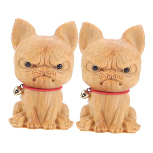 CLISPEED 2 Stück Handgefertigte Holzskulptur Bulldogge Natürliche Kompakte Holzfigur als Dekoratives Sammlerstück für Zuhause Büro und Garten Stilvolle Langlebige Tierfigur aus von CLISPEED