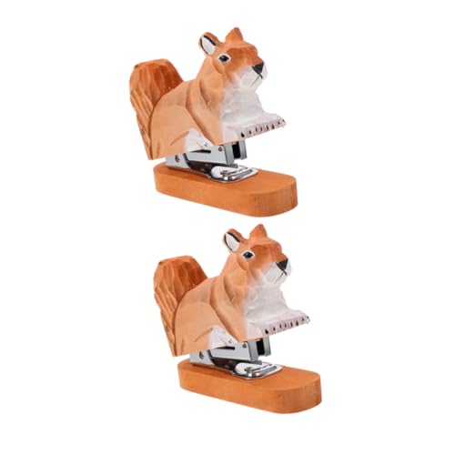 CLISPEED 2 Stück Mini Holz Hefter Squirrel Design Handlicher Desktop Tacker für Papier Kreativer Dekorativer Büroklammer Tacker für Schule und Büro von CLISPEED