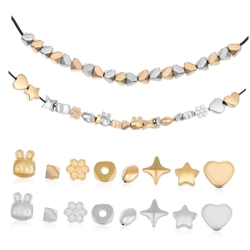 CLISPEED 200 Stück Teiliges Schmuckperlen Herzform Stern Blume Unregelmäßige Formen Gold Silber Bastelperlen für Armband Halskette Ohrringe DIY Charm Armband Zubehör von CLISPEED