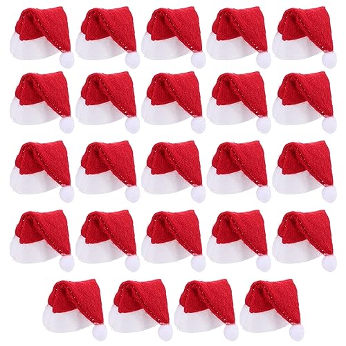 CLISPEED 24 Stück Mini-Weihnachtsmützen zum Basteln Filz Weihnachten Lutscher Tasse Weinflaschen Abdeckungen Süßigkeiten Weihnachtsmann-Kappen Besteckhalter für Weihnachtsgedeck von CLISPEED