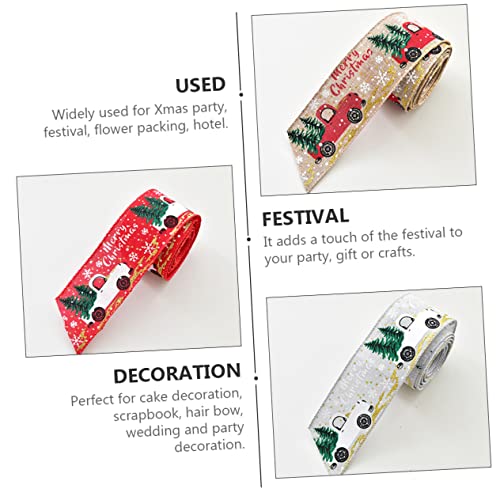 CLISPEED 3 Rollen Weihnachtsdeko Schleifenband mit Kreativen Auto Motiven pro DIY Geschenkband für Verpackung Festliche Farbmischung Rot Hellbraun Silber für Basteln und Partygestaltung von CLISPEED