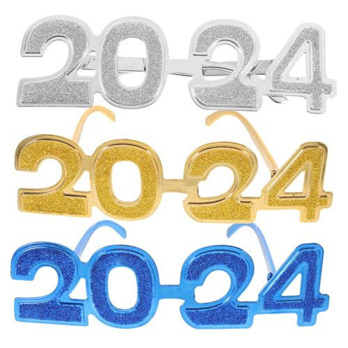CLISPEED 3 Stück Neujahrs Partybrillen Teiliges mit Lustigen Zahlengläsern Silber Gold und Blau Accessoires für Unvergessliche Feiern und Fotos von CLISPEED