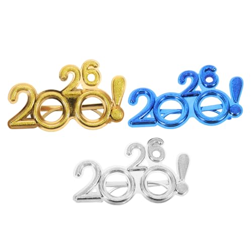 CLISPEED 3 Stück Teiliges Silvester Brillen mit Glitzer Kunststoff Karnevalsbrillen mit Ausrufezeichen-dekor Unisex Partyaccessoires für Neujahrsfeiern Foto-requisiten Blau Silber Gold von CLISPEED