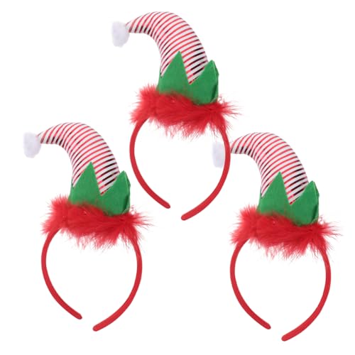 CLISPEED 3 Stück Teiliges Weihnachts Haarband mit Elf Hut Stilvolle Kopfbedeckung für Festliche Anlässe Fotorequisite für Rollenspiele Rote und Weiße Farbkombination von CLISPEED