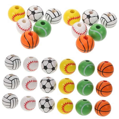 CLISPEED 30 Stück Holzperlen Sportkugeln zum Auffädeln Leichte Runde DIY Schmuckperlen für Armband Halskette Basteln Langlebige Natürliche Holzkugeln für Kreative Handarbeiten von CLISPEED
