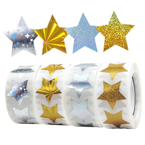 CLISPEED 4 Rollen Holografische Sternaufkleber Selbstklebend Wasserfest und Langlebig als Belohnung und Geschenkverpackung Kinderfreundliche Sterne für Schule Kindergarten und CLISPEED 4 Rollen Holografische Sternaufkleber Selbstklebend Wasserfest und Langlebig als Belohnung und Geschenkverpackung Kinderfreundliche Sterne für Schule Kindergarten und von CLISPEED