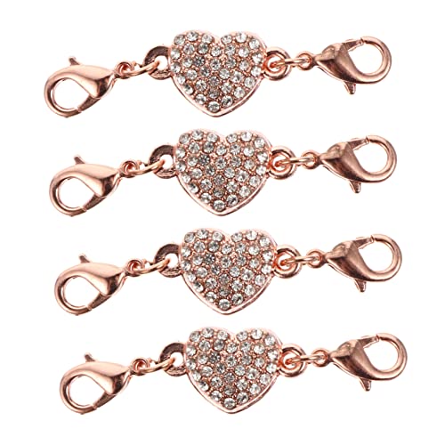 CLISPEED 4 STÜCKE Teiliges Schmuckverschluss Herzform mit Strassbesatz Roségold Einfacher Kettenverbinder und Verlängerer für Halsketten Armbänder DIY Schmuckherstellung Passend für von CLISPEED