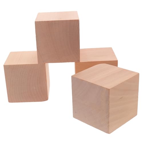CLISPEED 4 Stck Unbehandelte Holzbausteine Naturfarbene Blanko Holzklötze Glatte Oberfläche Sichere Bastelwürfel für Vielseitig zum Bemalen und DIY Bastelprojekte von CLISPEED