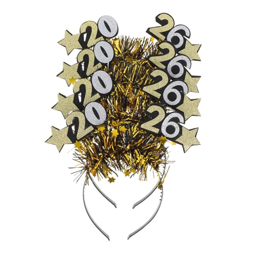 CLISPEED 4 Stück 2026 Neujahrs-stirnband – 2026 Tiara Glitzerstern-stirnband Abschluss-haarreif Neujahrs-partygeschenk Für Kostüm-foto-requisiten von CLISPEED