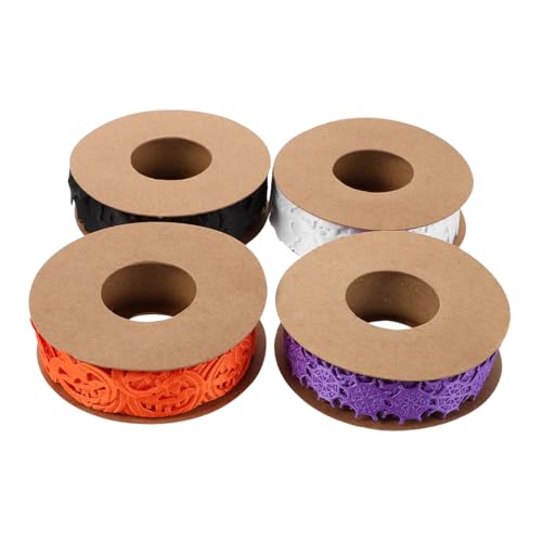 CLISPEED 4 Stück Halloween Deko Geschenkband Set mit Spinnennetz Kürbis Geist Fledermaus Muster Dekoratives Band für DIY Basteln Partydeko und Geschenkverpackung Vielseitiges Kürbis von CLISPEED