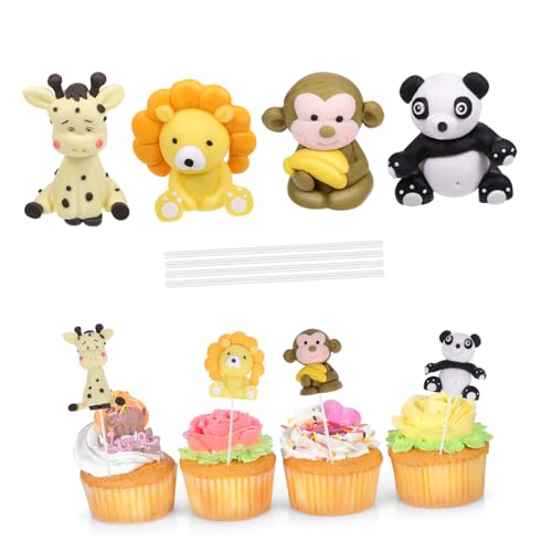 CLISPEED 4 Stück Teiliges Dschungel Tier Tortendeko Panda Affe Giraffe Farbenfrohe Kuchenstecker für Kindergeburtstag Jungle Theme Party Kompatibel mit Schokoladenkuchen und von CLISPEED