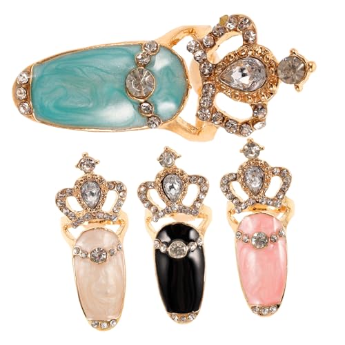 CLISPEED 4 Stück Teiliges Nail Art Charm Ring aus Langlebiger Legierung Modische Fingernagelringe mit Strahlenden Strasssteinen Geeignet für DIY Maniküre Cosplay und Partyaccessoires in von CLISPEED