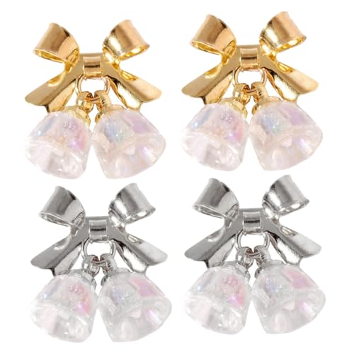 CLISPEED 4 Stück Teiliges Weihnachts Nail Art mit Glocken Nagel Charms in Gold und Silber Festliche Schleifen Nail Dekorationen für Maniküre DIY Weihnachtsdeko Zubehör von CLISPEED