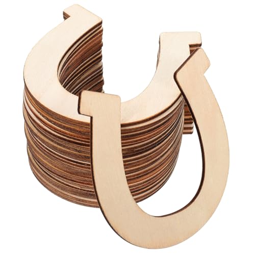 CLISPEED 48 Stück DIY Holz anhänger woodcarver Pferdehandwerk Partydekorationen mit Pferden Hufeisenchips basteln hochzeitsdeko Dekoration aus Holz für Bastelarbeiten von CLISPEED