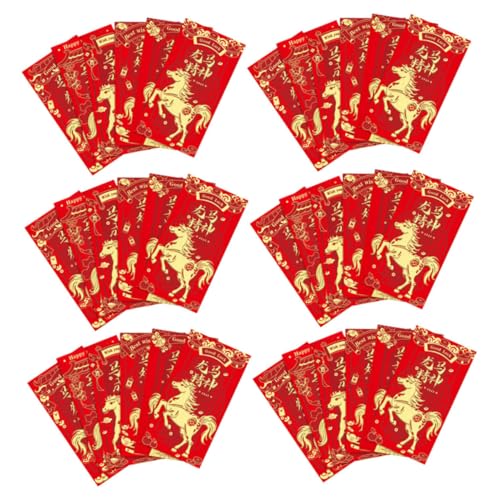CLISPEED 48 Stück Rote Umschläge Pferdejahr Chinesische Neujahrsumschläge Glücksgeldumschläge Traditionelle Hongbao mit Großzügigem Platz für Geld und Karten Geeignet für Frühlingfest von CLISPEED