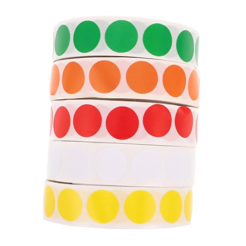 CLISPEED 5 Rollen Kleine Runde Selbstklebende Farbcodierung Aufkleber Bunte Markierungspunkte Blanko Etiketten zum Beschriften DIY Label für Büro und Organisation Starke Haftung von CLISPEED
