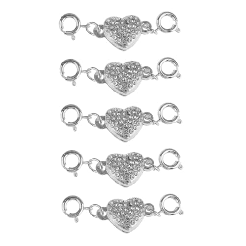 CLISPEED 5 Stück Herzförmiger Magnetverschluss Set Silber DIY Schmuckverschluss Langlebig Leicht für Halsketten Armbänder Reparatur und Basteln von CLISPEED