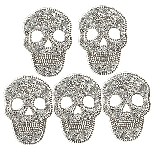 CLISPEED 5 Stück Hot-Bohr-Patch Halloween Karikatur Nähen -Applikation Skelett Kostüm Skelettschädel Bügelbilder Aufnäher für Jeans Flecken Schädel Patch Aufkleber Silber von CLISPEED