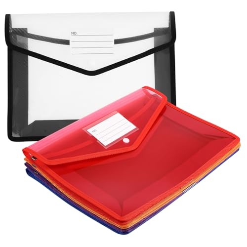 CLISPEED 5 Stück Kunststoff Dokumententaschen mit Knopfverschluss Transparente Farbige Sammelmappen mit Etikettentasche Erweiterbare Ordner für Büro und Schule CLISPEED 5 Stück Kunststoff Dokumententaschen mit Knopfverschluss Transparente Farbige Sammelmappen mit Etikettentasche Erweiterbare Ordner für Büro und Schule von CLISPEED