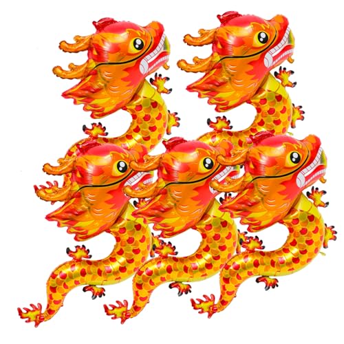 CLISPEED 5 Stück Teiliges Chinesischer Drachen Folienballons Rote Aluminiumfolie Jahr Des Drachen Luftballons für Neujahrsfeier Partydekoration und Fotos Leicht Aufzublasen Glückssymbol von CLISPEED