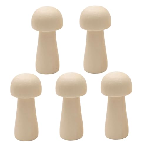 CLISPEED 5 Stück Teiliges Kleine Unbemalte Holzpilzköpfe DIY Bemalbare Pilzdekoration Naturbelassenes Holz Kindgerechte Bastelfiguren Kreative Handwerkskunst für Kinderzimmer von CLISPEED