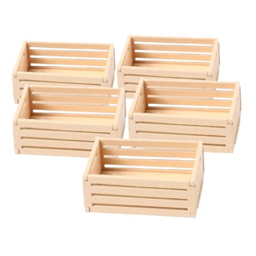 CLISPEED 5 Stück Teiliges Mini Holz Kistenset Kleine Aufbewahrungskörbe für Puppenhaus Vielseitige Miniatur Holzkisten für Lebensmittel Getränke und Dekoration Praktische Dollhouse von CLISPEED