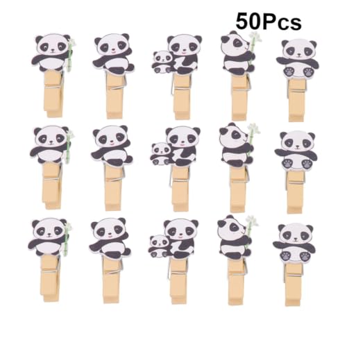 CLISPEED 50 Stück Holzklammern Panda design mit Bambusblatt Natürliche Fotohalter und Papierklammern aus Holz mit Juteseil Vielseitig für DIY Foto collagen und Wohnraumdekoration von CLISPEED