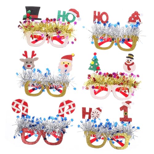 CLISPEED 6 Paare Weihnachts Partybrillen mit Glitzereffekt Wiederverwendbare Festliche Brillenrahmen Verschiedene Muster Auffälliges Design Geeignet für Weihnachtsfeiern und Feiertagsfeste von CLISPEED