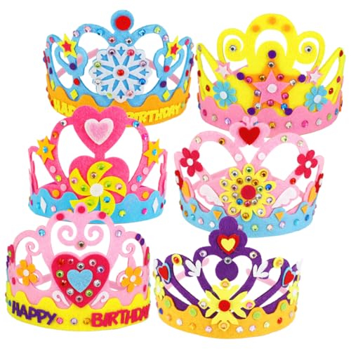 CLISPEED 6 Sätze Teiliges DIY Party Bastelset für Mädchen Bunte Geburtstagskrone zum Selbermachen Leichte Handhabung Kreative Bastelmaterialien für Kindergeburtstag und Familienaktivitäten von CLISPEED
