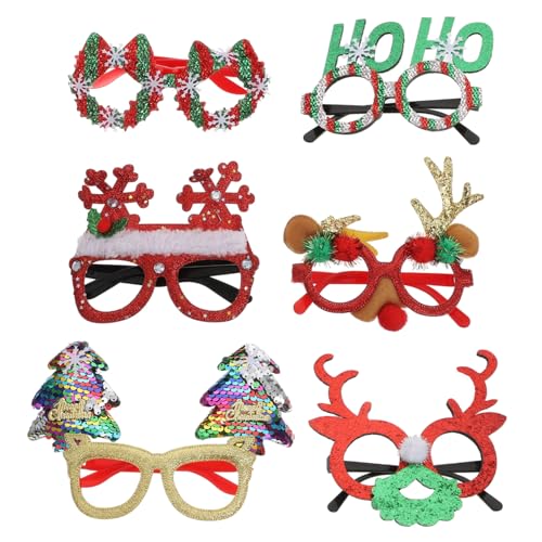 CLISPEED 6 Stück Teiliges Partybrillen Weihnachtsdeko Foto Requisiten Bunte Lustige Brillengestelle Ergonomisch und Robust für Weihnachtsfeier und Kostümspaß von CLISPEED