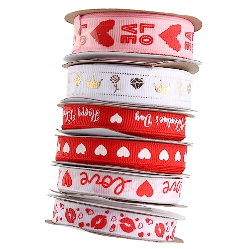 CLISPEED 6Rollen Valentinstagsgeschenkband Herzmuster Geschenkband für Hochzeiten DIY Dekorationen Gastgeschenke und Blumenverpackungen Verschiedenen Farben von CLISPEED