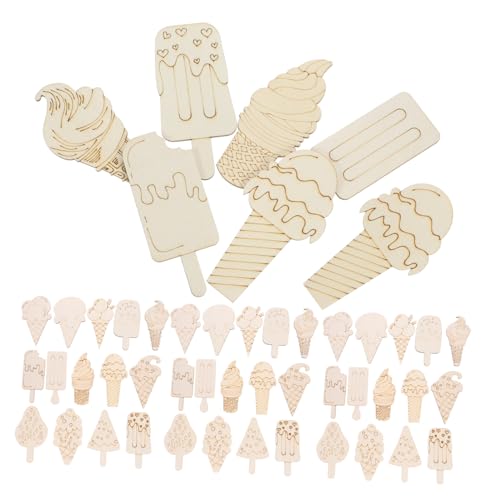 CLISPEED 70 Stück Teiliges Eiscreme Holzanhänger aus Natürlichem Holz Robuste DIY Bastel holzscheiben Blanke Graffiti holzstücke Kindersichere Sommerdekoration Bemalbar und Langlebig von CLISPEED