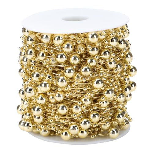 CLISPEED Abs Kunststoff Perlenkette Goldfarben Galvanisiert DIY Weihnachtsbaum Deko Girlande für Xmas Supply Handwerk Party Indoor Outdoor von CLISPEED